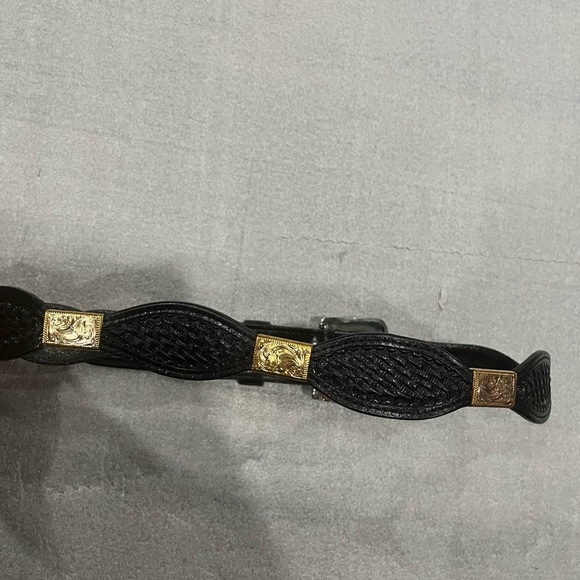 [Max39”]Western Black Leather Men's Snap Belt Mexico Silver /Gold Tone Buckle - Picture 2 of 11